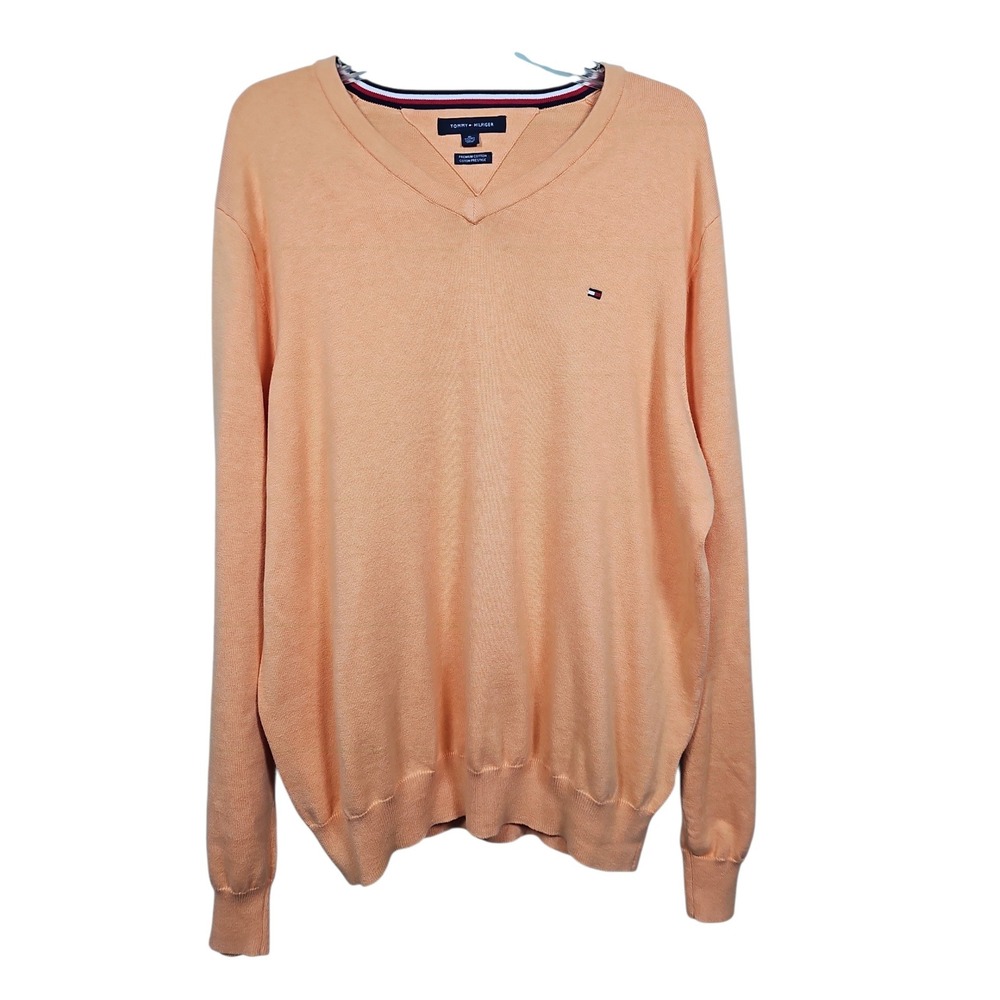 Tommy Hilfiger Sweater V-Neck Premium Cotton Peach Orange Mens XL